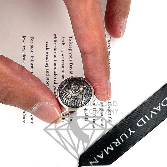 David Yurman PETRVS Lion Tag Coin Signet Men's Ring Size 5 Silver Brand New DY - Picture 5 of 10